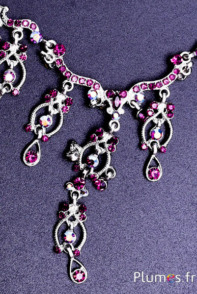 Collier - avec perles - argenté-rubis